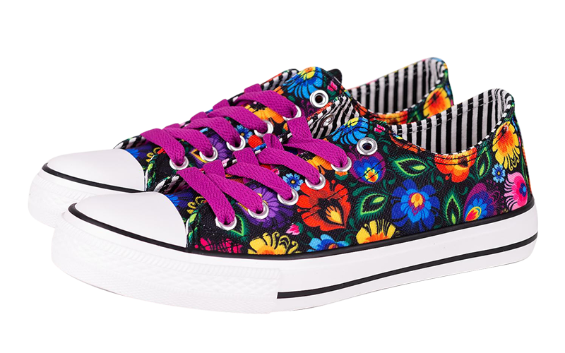 Black Lowicz flowers sneakers